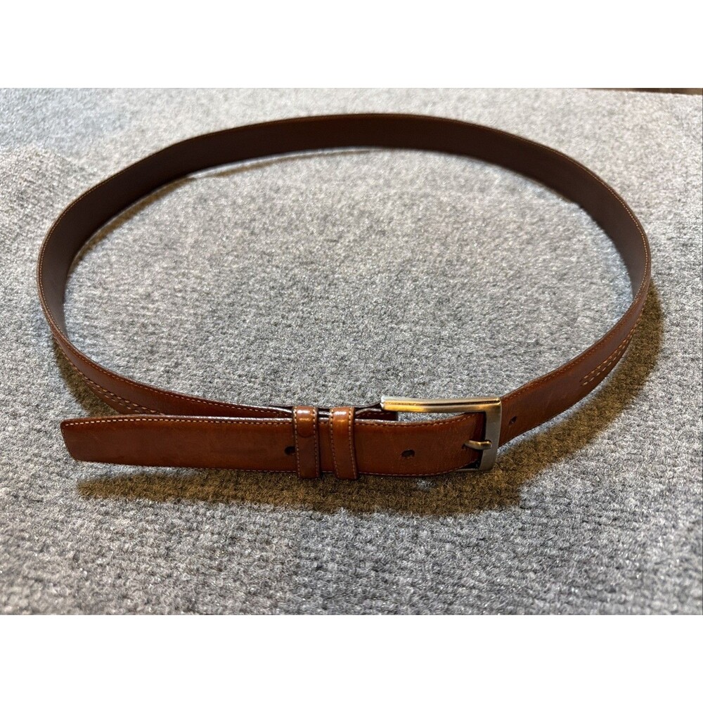 Mezlan Men's Cognac Brown Leather Belt Whipstitch Single Prong Spain Size 44